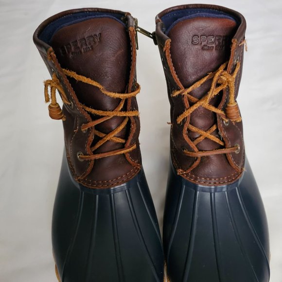 Sperry Women's Tan/Navy All-Weather Leather Saltwater Core Duck Boots Size 9M - Picture 7 of 16